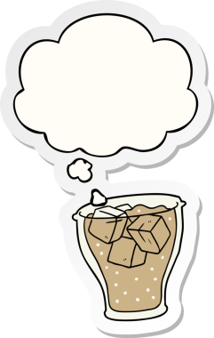 Bir insan tarafından çizilmiş bir çıkartma olarak düşünce baloncuklu bir kola bardağı.