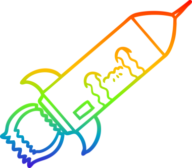 gökkuşağı gradyan çizgi çizimi bir insan tarafından çizilmiş ağlayan roket