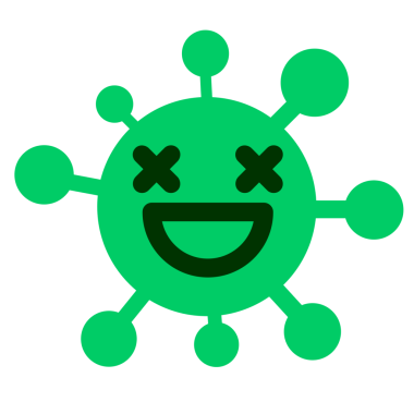 Bir insan tarafından çizilmiş sırıtan ölü virüs.