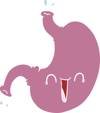 Bir insan tarafından çizilmiş düz renk çizgi film mutlu mide.