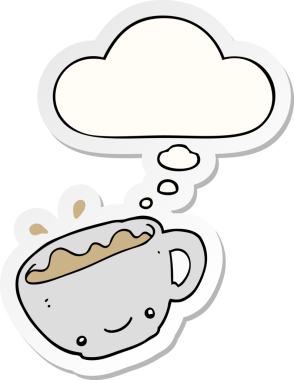 Düşünce baloncuklu bir kahve fincanı insan tarafından çizilmiş bir çıkartma.