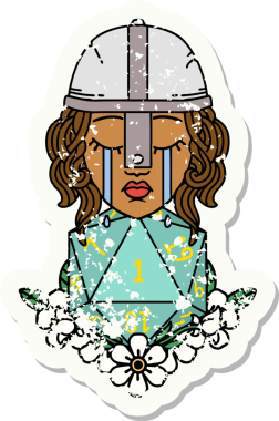 Retro Dövme Tarzı Ağlayan İnsan Dövüşçüsü Bir insan tarafından çizilmiş doğal bir D20 ruloyla