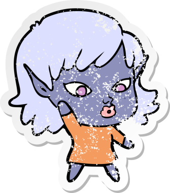 Bir insan tarafından çizilmiş güzel bir elf kızının sıkıntılı çıkartması.