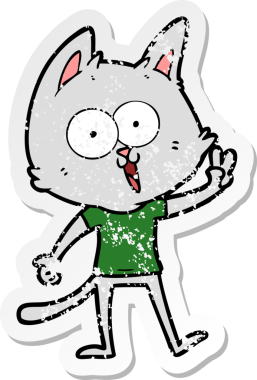 Bir insan tarafından çizilmiş barış işareti veren komik bir çizgi film kedisinin sıkıntılı çıkartması.