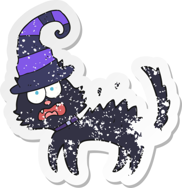 Bir insan tarafından çizilmiş korku dolu siyah bir kedinin gerilmiş çıkartması.