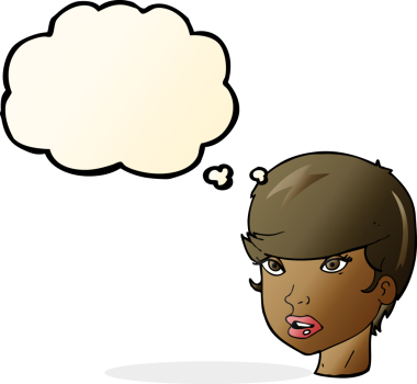 Bir insan tarafından çizilmiş düşünce kabarcığı olan güzel bir kadın yüzü.