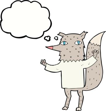 Bir insan tarafından çizilmiş düşünce balonlu bir kurt.