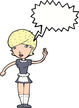 Çizgi film garsonu bir insan tarafından çizilmiş konuşma balonuyla sipariş alıyor.