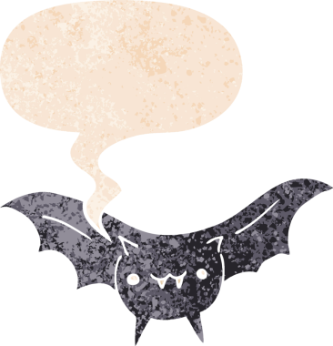 bir insan tarafından çizilmiş grunge ile konuşma baloncuğu ile karikatür yarasa sıkıntılı retro dokuma