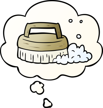 Düşünce baloncuğu ile fırçalama çizgi film fırçası bir insan tarafından çizilmiş düz gradyan tarzı