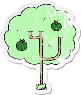 Bir insan tarafından çizilmiş garip bir el çizimi karikatür ağacının sıkıntılı çıkartması.