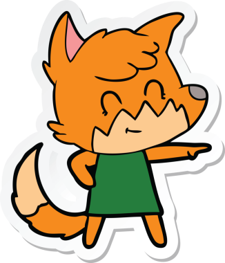 Bir insan tarafından çizilmiş mutlu tilki çizgi filmi çıkartması.