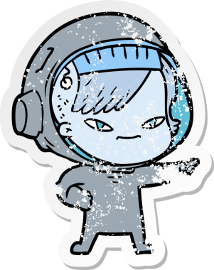 Bir insan tarafından çizilmiş karikatür astronot kadının sıkıntılı çıkartması.