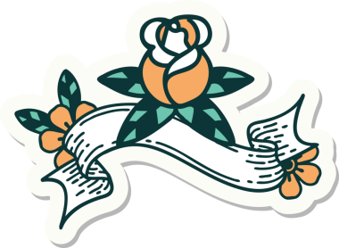 Bir insan tarafından çizilmiş tek bir gül sancağıyla dövme stili çıkartması.