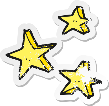 Bir insan tarafından çizilen karikatür dekoratif karalama yıldızının gerilemiş çıkartması.