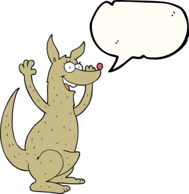 Bir insan tarafından çizilmiş serbest konuşma balonu çizgi filmi kangurusu.