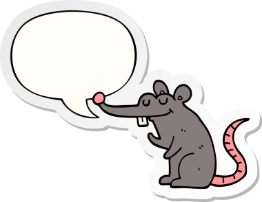 Bir insan tarafından çizilmiş konuşma balonu çıkartmalı çizgi film faresi.