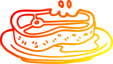 Bir insan tarafından çizilmiş iyi pişmiş etin sıcak çizgi çizimi.