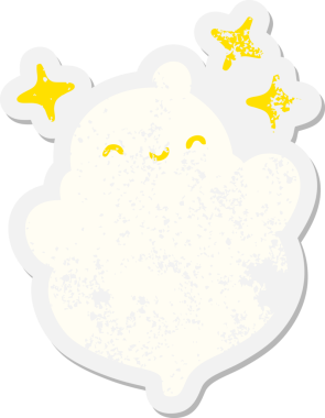 Bir insan tarafından çizilmiş şirin cadılar bayramı hayalet grunge etiketi.