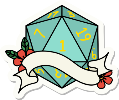 Bir insan tarafından çizilmiş doğal bir d20 zar etiketi.