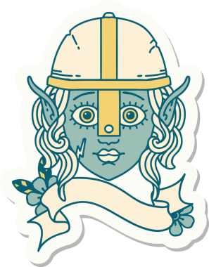 Bir insan tarafından çizilmiş elf dövüşçüsü karakterinin çıkartması.