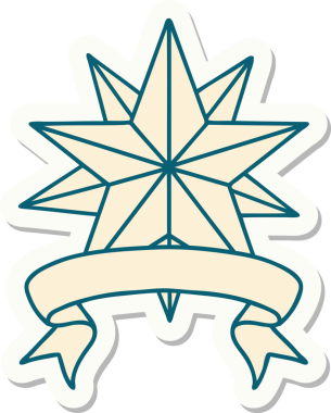 Bir insan tarafından çizilmiş bir yıldızın pankartına sahip dövme stili.