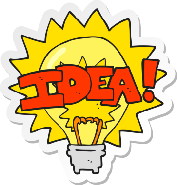 Bir insan tarafından çizilmiş bir çizgi film fikri ampul sembolünün çıkartması.