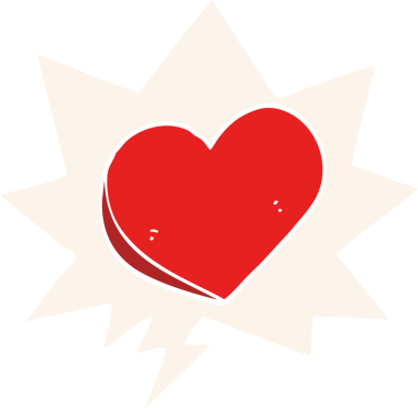 Bir insan tarafından çizilmiş eski tarz bir konuşma baloncuğu olan karikatür aşk kalbi.