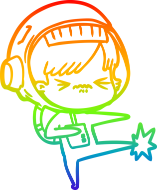 Gökkuşağı gradyan çizimi kızgın çizgi film kızı bir insan tarafından çizilen ayak parmağı