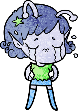 Bir insan tarafından çizilmiş ağlayan uzaylı kız çizgi filmi.