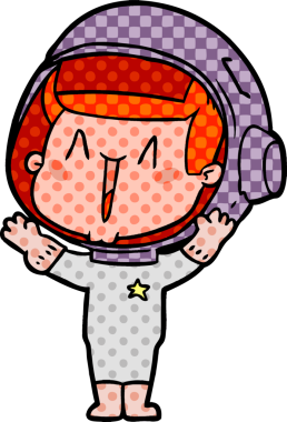 Bir insan tarafından çizilmiş mutlu astronot çizgi filmi.