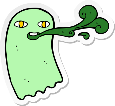 Bir insan tarafından çizilmiş komik bir hayaletin çıkartması.