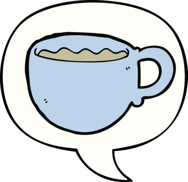 Bir insan tarafından çizilmiş konuşma balonlu kahve fincanı.