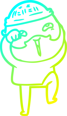 Bir insan tarafından çizilmiş, mutlu, sakallı, çizgi film karakteri.