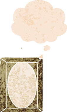 bir insan tarafından çizilmiş grunge sıkıntılı retro desenli düşünce baloncuklu resim çerçevesi