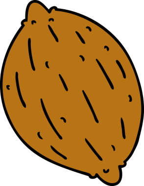 Bir insan tarafından çizilmiş tek bir cevizin karikatür çizimi