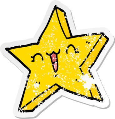 Bir insan tarafından çizilmiş sevimli bir çizgi film yıldızının sıkıntılı çıkartması.