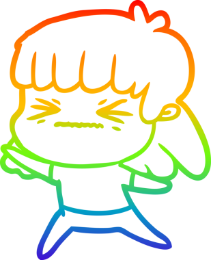 Gökkuşağı gradyan çizimi bir insan tarafından çizilmiş kızgın bir kız çizgi filmi