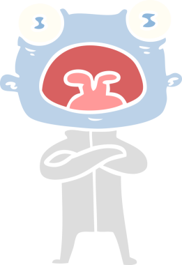 Düz renkli çizgi film. Bir insan tarafından çizilmiş garip uzaylı iletişimi.