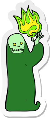 Bir insan tarafından çizilmiş cadılar bayramı hortlağı sallayan bir karikatür çıkartması.