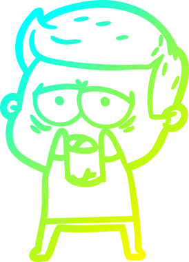 Bir insan tarafından çizilmiş, yorgun bir adamın soğuk çizgi çizimi.