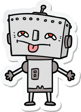 Bir insan tarafından çizilmiş robot karikatür çıkartması.