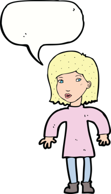 Bir insan tarafından çizilmiş konuşma balonu olan dikkatli bir kadın.