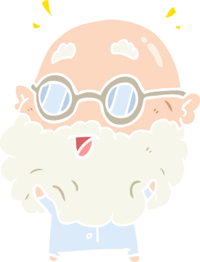 Düz renkli çizgi film bir insan tarafından çizilmiş yaşlı adamı şaşırttı.