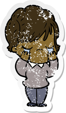 Bir insan tarafından çizilmiş ağlayan karikatürlü bir kadının sıkıntılı çıkartması.