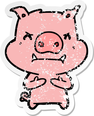 Bir insan tarafından çizilmiş kızgın çizgi film domuzunun sıkıntılı çıkartması.