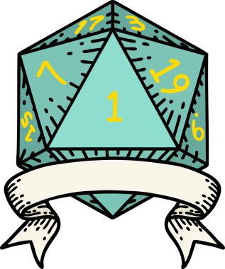 Retro Dövme Biçimi Doğal Bir d20 zar bir insan tarafından çizildi