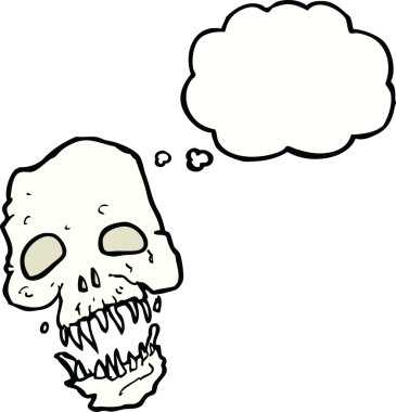 Bir insan tarafından çizilmiş düşünce baloncuklu korkunç kafatası