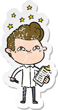 Bir insan tarafından çizilmiş heyecanlı bir karikatür çıkartması.