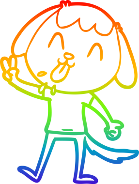 Gökkuşağı gradyan çizimi. Bir insan tarafından çizilmiş şirin bir köpek çizimi.